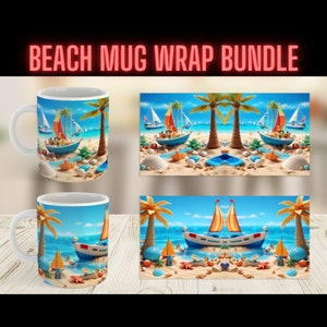 Summer Beach 3D Mug Wrap Bundle, 8 einzigartige Designs, 8 PNG-Dateien, perfekt für den Sublimationsdruck