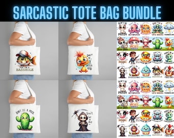 Funny Sarcastic Tote Bag PNG Bundle: 20 Unique Designs (Digital Download)