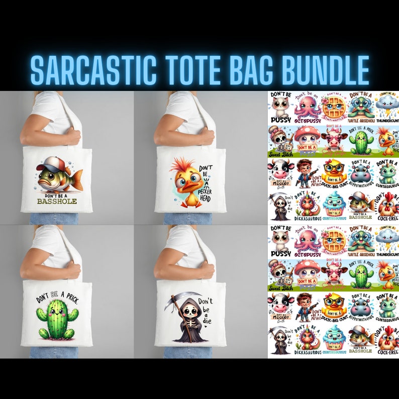 Bolsas de mano sarcásticas y divertidas (PNG): 20 diseños únicos (descarga digital) imagen 1