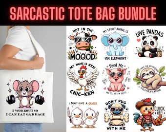 Funny Sarcastic Tote Bag PNG Bundle: 18 Unique Designs