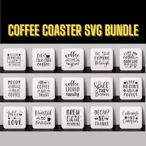 Paquete divertido de Coffee Coaster Svg, 15 diseños, archivos Svg Png Eps Dxf, para Cricut Silhouette Glowforge y más