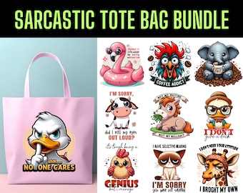 Sarcastic Tote Bag PNG Bundle: 15 Unique Designs (Digital Download)