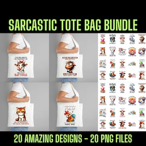 Pacote engraçado de sacola sarcástica Png, 20 designs exclusivos, 20 arquivos PNG, perfeito para impressão por sublimação de sacola