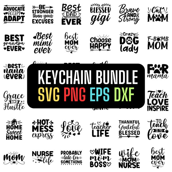 Keychain Svg Bundle, Key Chain Svg Bundle, 35 Unique Designs, Files For Cricut, Silhouette, Glowforge and Much More