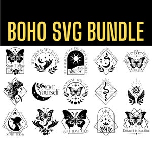 Paquete Boho Svg, Floral Moon Svg, Floral Butterfly Svg, 20 diseños, archivos Svg Png Eps Dxf, para Cricut Silhouette Glowforge y más