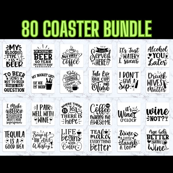 Drink Coaster Svg Bundle, Wine Coaster Svg, Beer Coaster Svg, Coffee Coaster Svg, Files For Cricut Silhouette Glowforge And More