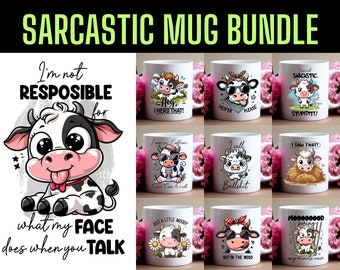Sarcastic Cow Mug PNG Sublimation Designs (Bundle)