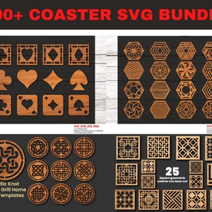 Pacote Coaster Svg, porta-copos para árvores, porta-copos para cartas de baralho, porta-copos redondos, porta-copos quadrados, porta-copos hexagonais, arquivos para Cricut e silhueta