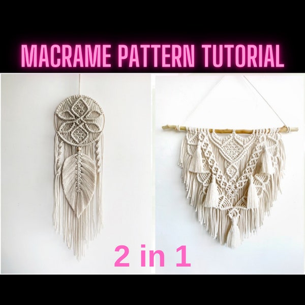 Tutoriel de modèle de macramé - Écrit et avec photo PDF - Guide de noeud - Tenture murale en macramé bricolage - Téléchargement numérique - Tutoriel