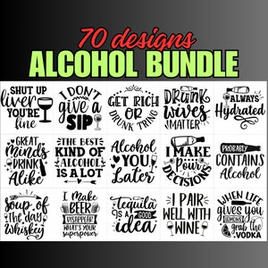 Pacchetto Svg con citazioni di alcol, Vino Svg, Birra Svg, Vodka Svg, Whiskey Svg, Taglia file per Cricut, Silhouette, Glowforge