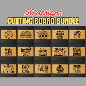 Schneidebrett-Svg-Bundle, 50 einzigartige Designs, Dateien für Cricut, Silhouette, Glowforge und mehr