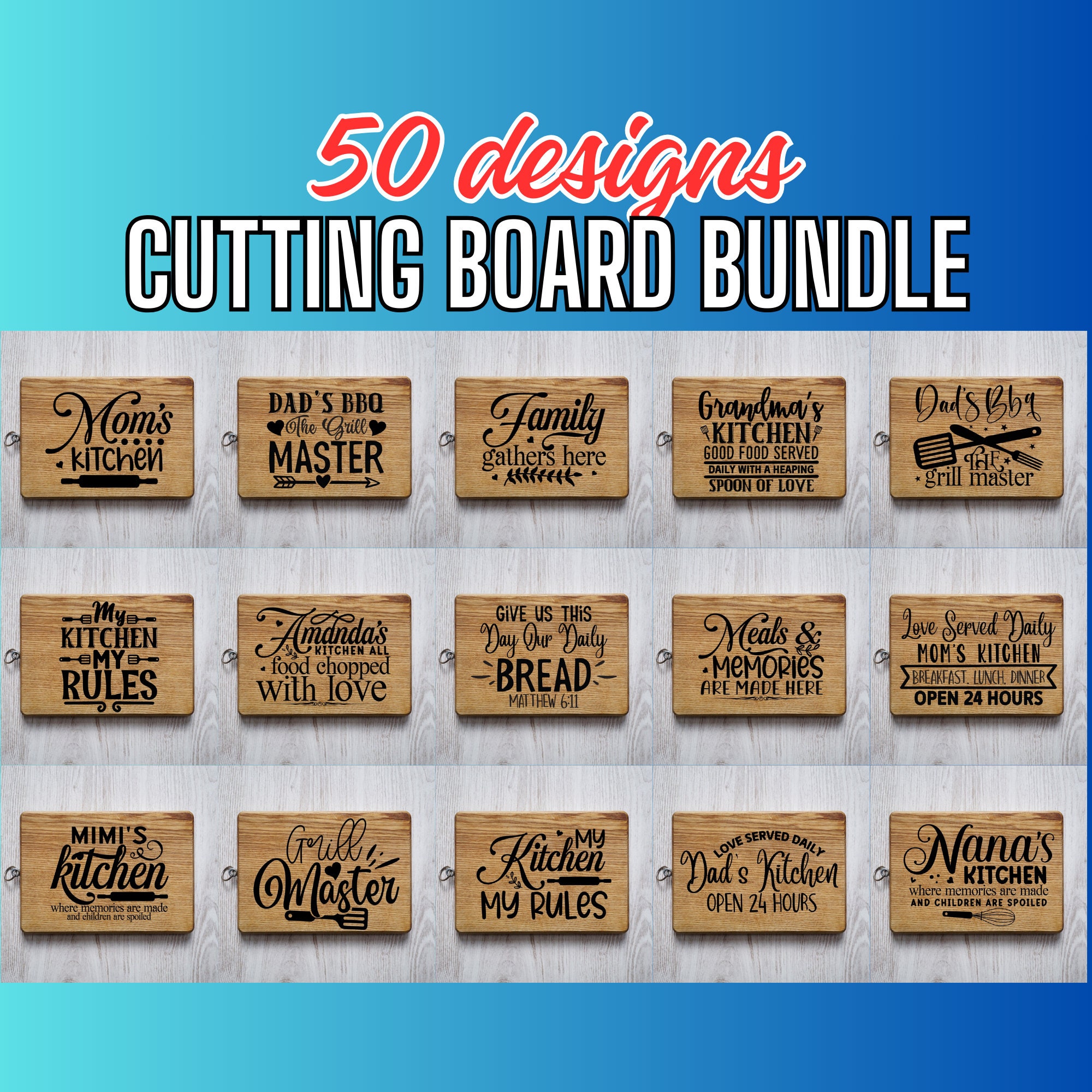 Cutting Board Svg Bundle, 50 Unique Designs, Files for Cricut, Silhouette,  Glowforge and More 