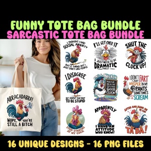 Zestaw zabawnych, sarkastycznych torebek w formacie PNG: 16 unikalnych wzorów (do pobrania cyfrowego)