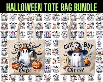 Halloween Geist Tote Bag PNG Bundle: 20 gruselige Designs (digitaler Download)