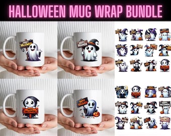 Halloween Ghost Mug Wrap PNG Bundle: Sublimation Designs (23 Files)