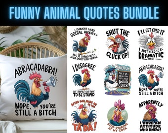 Funny Animal Quotes PNG Bundle: Sarcastic Designs for Sublimation (16 Files)