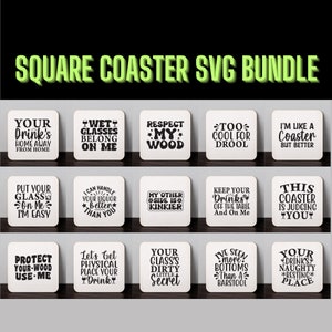 Paquete SVG de posavasos cuadrados divertidos, 20 diseños, archivos Svg Png Eps Dxf, para Cricut Silhouette Glowforge y más