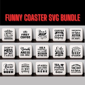 Lustiges quadratisches Untersetzer-Svg-Bundle, 22 Designs, Svg-Png-Eps-Dxf-Dateien, für Cricut Silhouette Glowforge und mehr