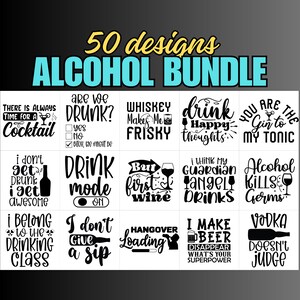 Pacchetto Svg di alcol divertente, Bere Svg, Citazioni di alcol Svg, Gin Svg, Birra Svg, Vodka Svg, Whiskey Svg, File tagliati per Cricut e Silhouette