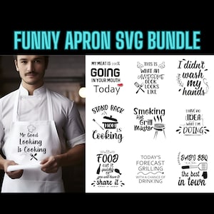Chef-kok schort Svg, grappige schort Svg, 40 ontwerpen bundel, Svg Png Eps Dxf-bestanden, voor Cricut silhouet Glowforge en meer