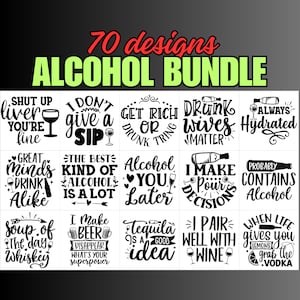 Pacchetto Svg di alcol, Bere Svg, Vino Svg, Birra Svg, Vodka Svg, Whiskey Svg, Tequila Svg, File tagliati per Cricut e Silhouette