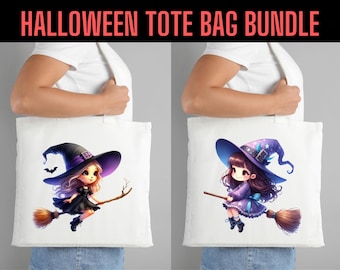 Halloween Witch Tote Bag PNG Bundle: 24 Sublimations-Designs