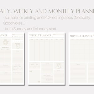 Digital Planner, Printable Planner, Planner Inserts Set, Daily Planner, Weekly Planner, Monthly Planner, Instant Download, PDF, Goodnotes