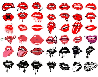 Vinyl Silhouette Sticker Pdf Png Dxf Eps Stencil Red Lips Svg Decal Lips Bite Svg Vector Cut file for Cricut Pin