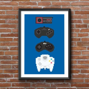 Retro Pixel Controllers Poster Pack - PRINT 02 - Vintage gamer wall Art - game room/man cave gift ideas for men and women - Size A4