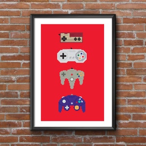 Retro Pixel Controllers Poster Pack - PRINT 03 - Vintage Wall Art Prints - game room/man cave gift ideas for men and women - Size A4