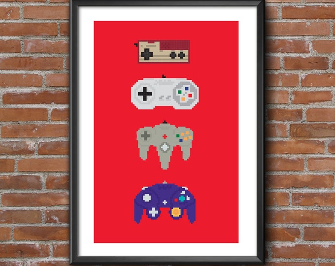 Retro Pixel Controllers Poster Pack - PRINT 03 - Vintage Wall Art Prints - game room/man cave gift ideas for men and women - Size A4