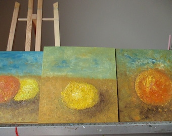 Kitchen oil Set of 3 Triptych Painting Painting Still Life Impasto Lemon Orange Oil Canvas Cardboard 3 times 20 x 20 cm 3of 8x8inch