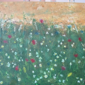 Painting Wildflowers Meadow Emerald Green Wildflower Painting Canvas Oil