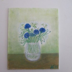 Bouquet Wildflowers Meadow Flowers Cornflower Painting Canvas Oil Colors Canvas Oil Color