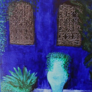 Ultramarine Strong Colors Moroccan Garden Paintings Le Jardin majorelle Travel Cities Travel City Marrakesh Morocco Garden Painting