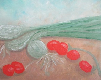 kitchen oil painting spring onions tomatoes cherry tomatoes still life painting canvas style life tomato onion
