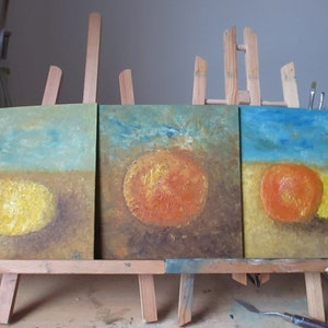 Kitchen oil Set of 3 Triptych Painting Painting Still Life Impasto Lemon Orange Oil Canvas Cardboard 3 times 20 x 20 cm 3of 8x8inch image 9