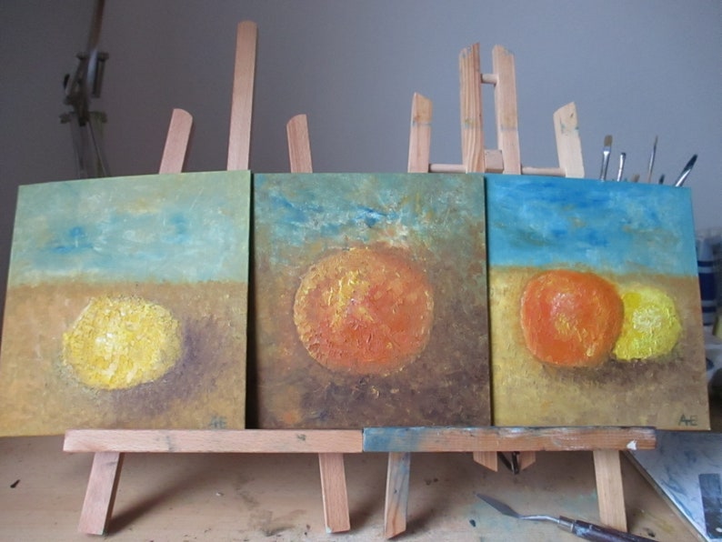 Kitchen oil Set of 3 Triptych Painting Painting Still Life Impasto Lemon Orange Oil Canvas Cardboard 3 times 20 x 20 cm 3of 8x8inch image 9