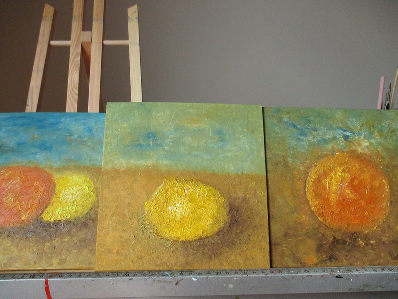 Kitchen oil Set of 3 Triptych Painting Painting Still Life Impasto Lemon Orange Oil Canvas Cardboard 3 times 20 x 20 cm 3of 8x8inch image 1