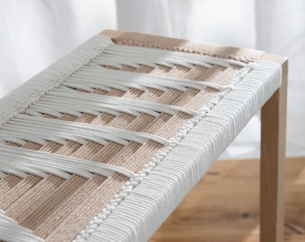 Modern Boho Style Entryway Bench for bedroom• End of Bed Handmade Bench • Minimalist Woven Bench