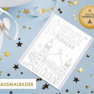 Digitale Ausmalbilder 5 Karten/Bilder zum Ausmalen für Kinder - Eid Karten - Grußkarte  - instant download art - Download