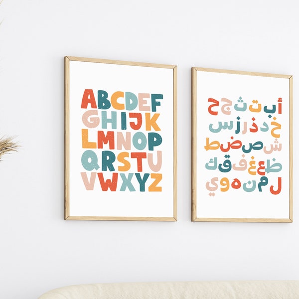 Poster set ABC Alif Ba Ta - Alphabet - Arabic letters - German letters - learning for children