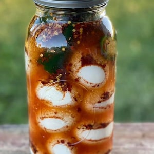 Half GALLON Hot N Spicy Pickled Farm Eggs