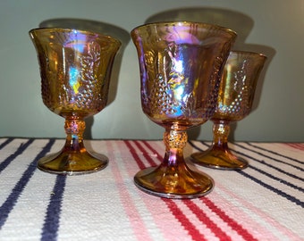Vintage Iridescent Golden Carnival Glass Harvest Grape Set of Three (3)