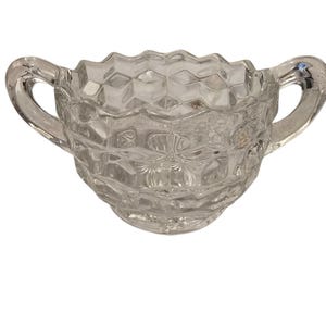 Vintage 5&quot; Fostoria American clear sugar bowl with handles.