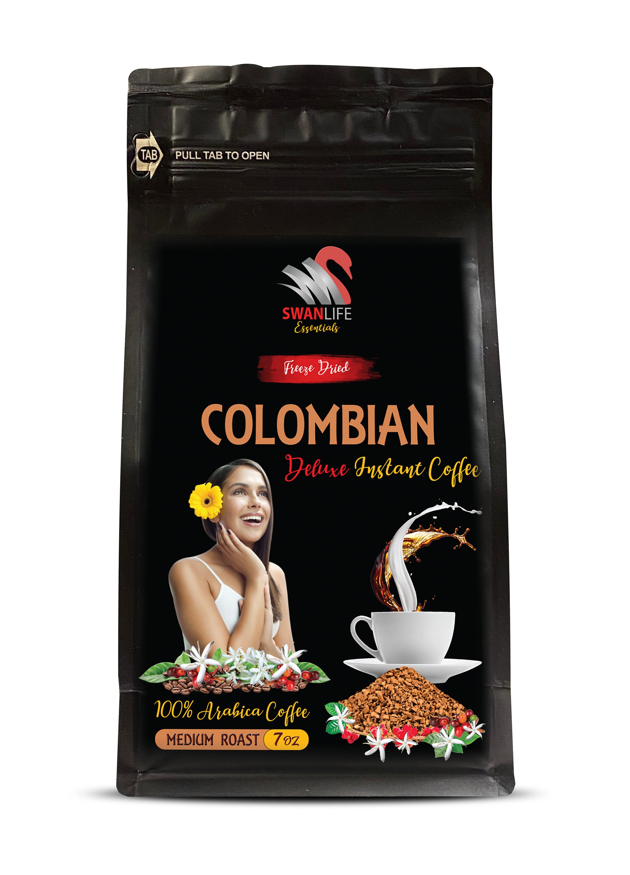 instant coffee medium roast - colombian instant coffee freeze dried, light roast, 100% pure arabica, low acidity, non gmo - (7 ounce 1 bag)