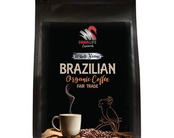 brazilian organic coffee whole beans medium roast - medium roast, 100% pure arabica, fair trade, low acidity, non gmo - (12 ounce 1 bag)