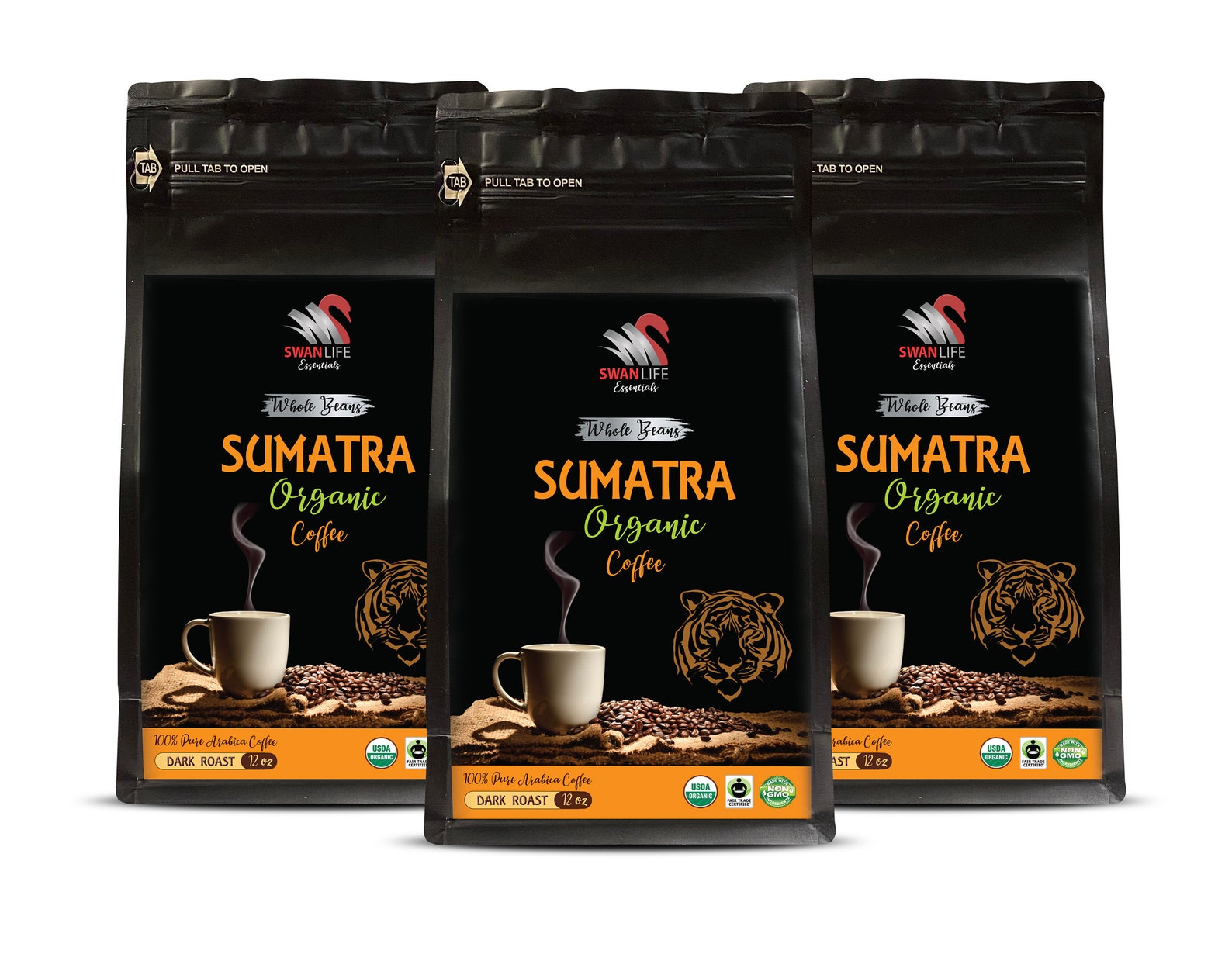 Sumatra Dark Roast Organic Whole Bean Coffee - Fair Trade Arabica (12 ...