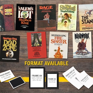 Stephen King Fridge Magnets and Frame: Carrie - Salem&#39;s Lot - Rage - Shining - Stand - Dead Zone - The Long Walk - Fire Starker - Roadwork