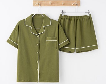 Grün Passende Pyjama Set | Pyjama Shorts und Shirt